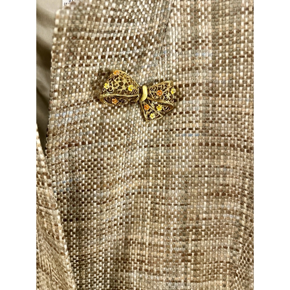 Vintage Talbots Petites 8P Tan Tweed Jacket Made in USA Italian Fabric Brooch - Picture 8 of 8